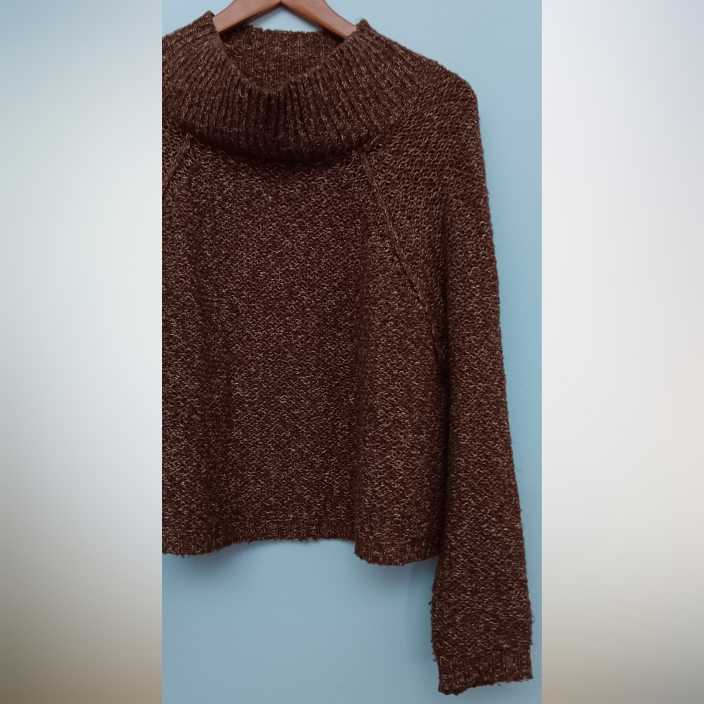 Zara Knit Mockneck Long Sleeve Cropped Sweater Brown M - Picture 2 of 6